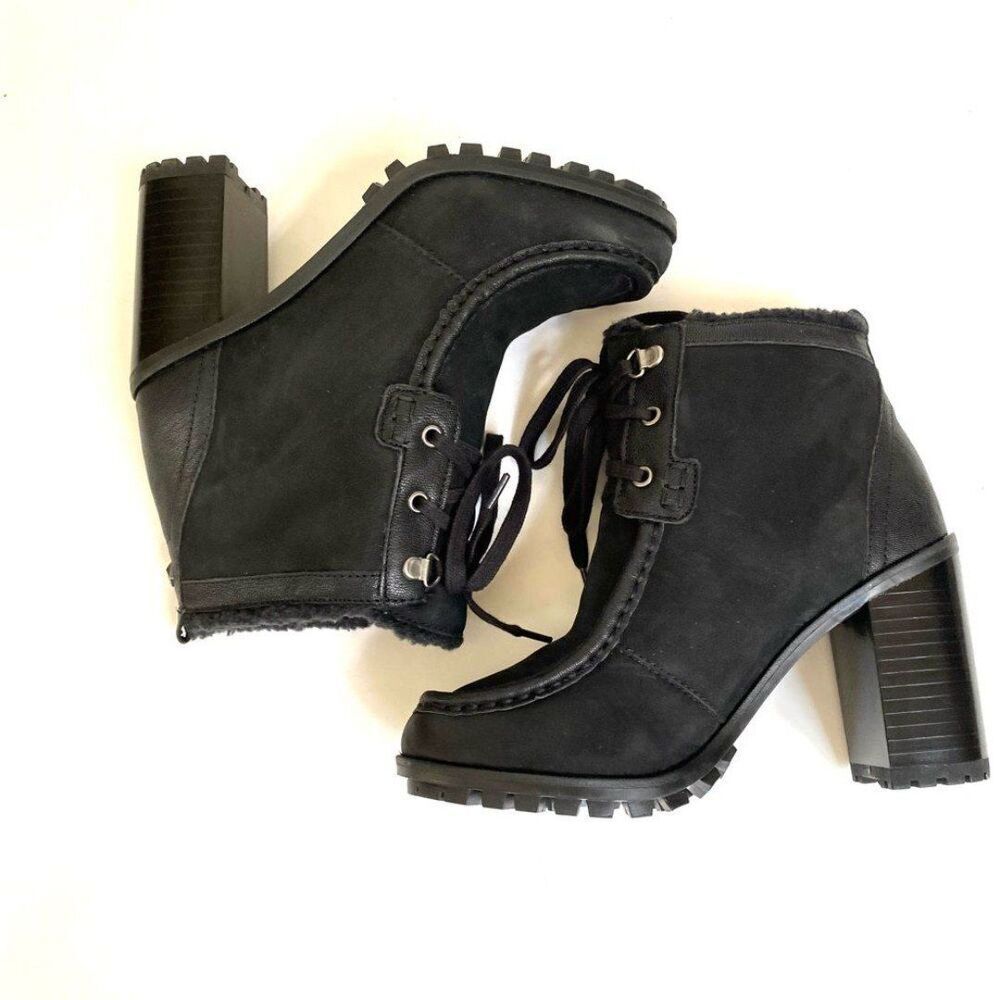 Sam Edelman Madge Black Sherpa Lined Lug Sole Lace Up Booties Size 7 - Picture 6 of 10